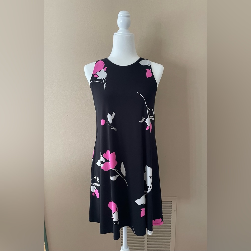 RALPH LAUREN Dress Floral Black Pink Short Shift Business Women's Size 6 Petite